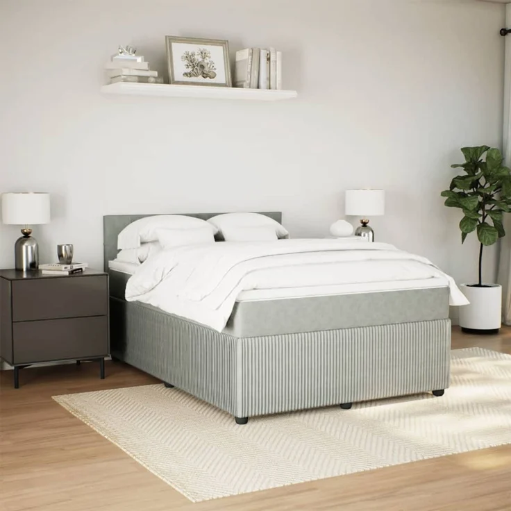 vidaXL Boxspringbett mit Matratze Hellgrau 140x200 cm Samt 3287758 – Bild 3