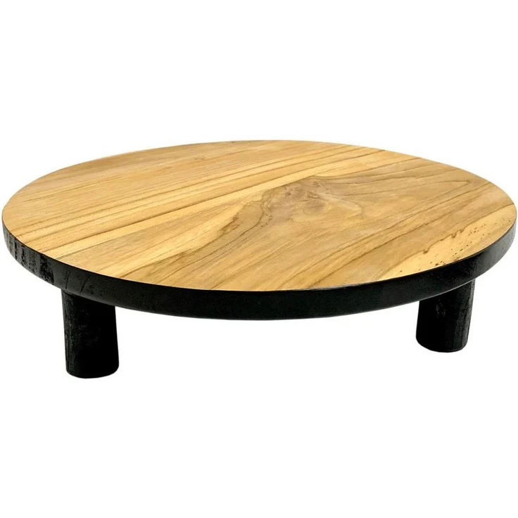 Spetebo Blumenhocker Teak Blumenteller schwarz rund - Ø 15 cm / klein (Packung, 1 St, mit 4 Füßen), Mini Holz Pflanzenhocker – Bild 1