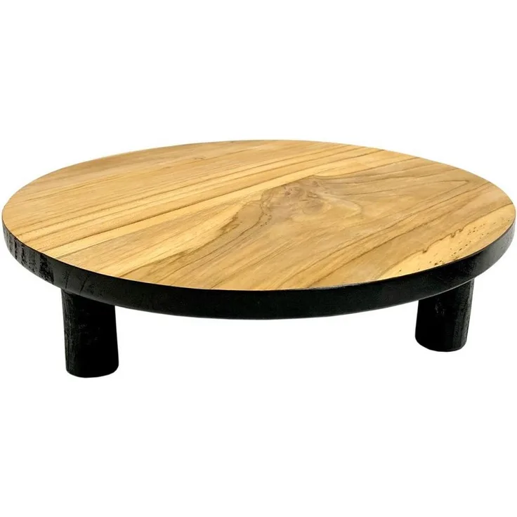 Spetebo Blumenhocker Teak Blumenteller schwarz rund - Ø 15 cm / klein (Packung, 1 St, mit 4 Füßen), Mini Holz Pflanzenhocker