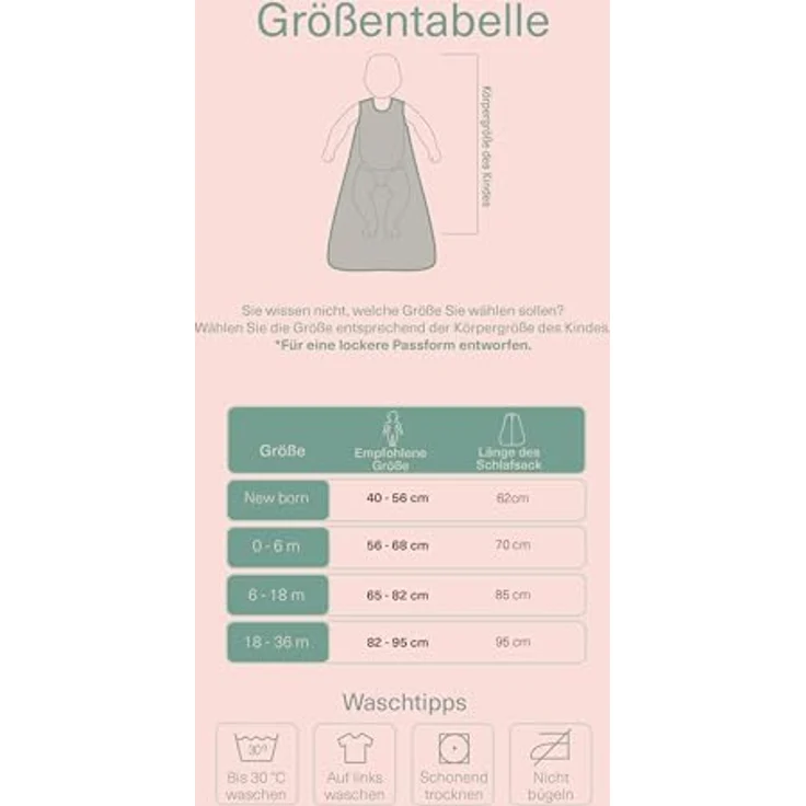 molis&co - Baby Schlafsack ärmellos - Ideal für Frühling und Herbst - Babyschlafsack 1 tog ohne Ärmel - Leicht gepolstert - Babyschlafsack Neugeborene - Premium Bambu Musselin - Vichy Sand (60 cm) – Bild 3