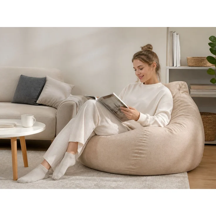 Sitzsack-Hülle ohne Füllmaterial, Beige, 100 x 120 cm, Stoffbezug für Innen- und Außenbereich – Bild 2