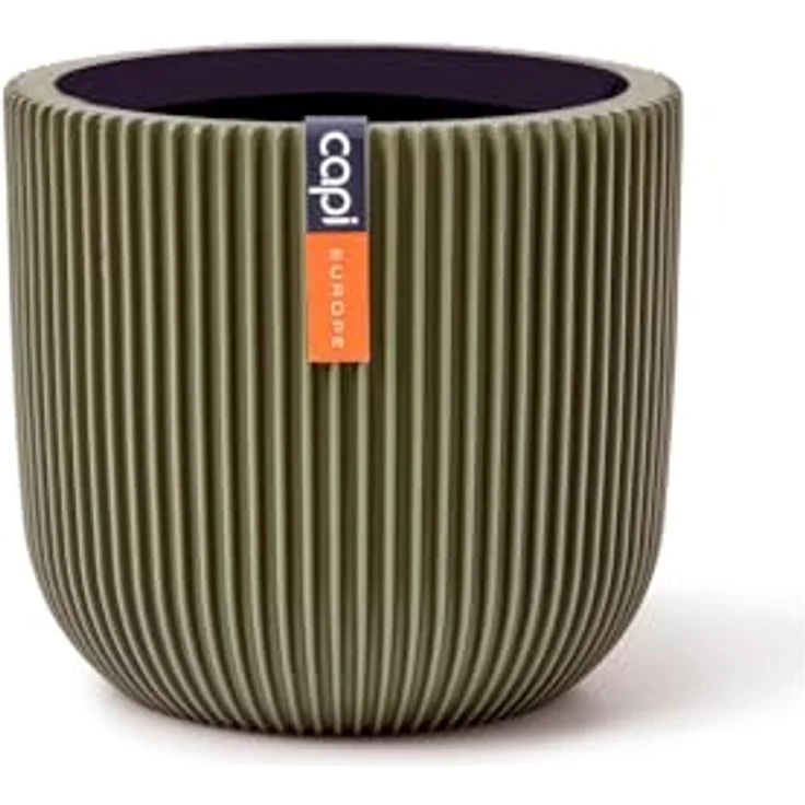 Capi Europe Übertopf rund Nature Groove, grün, Ø 17 cm x H 15 cm, handgefertigt aus Polyester für den Innenbereich – Bild 1