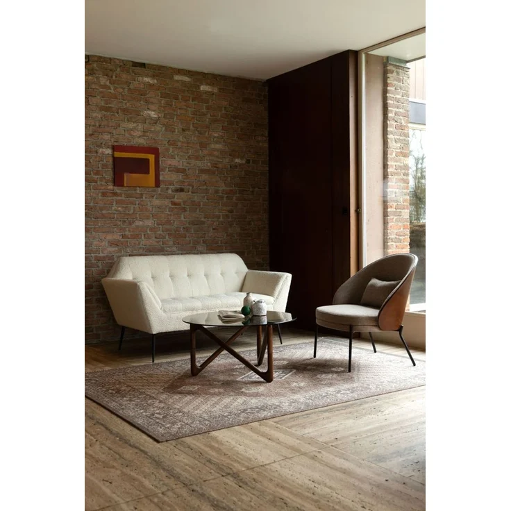 Couchtisch Naia Walnut mit Glasplatte und Eichenholzgestell, rund – Bild 6
