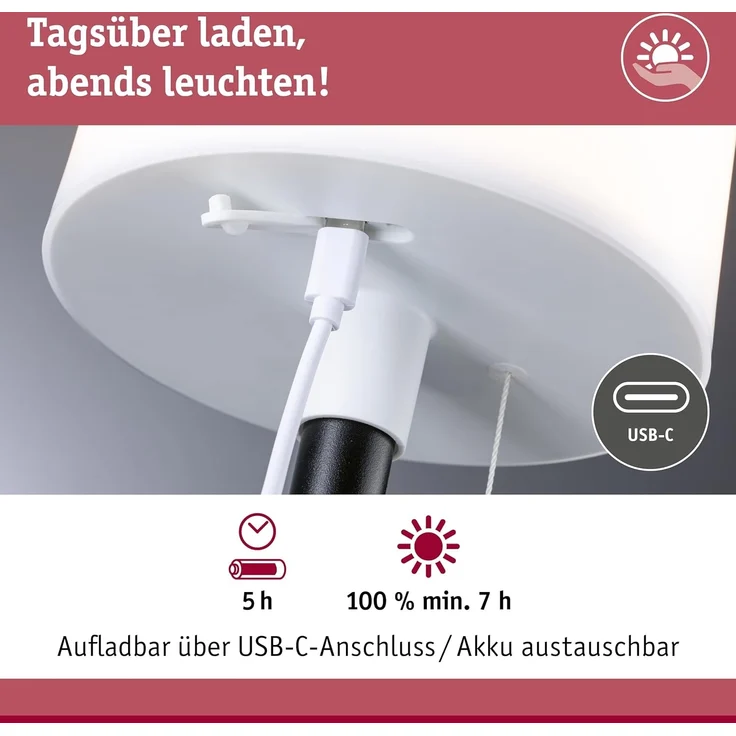Paulmann 94607 LED Akkuleuchte Bartja 2700K IP44 dimmbar schwarz – Bild 5