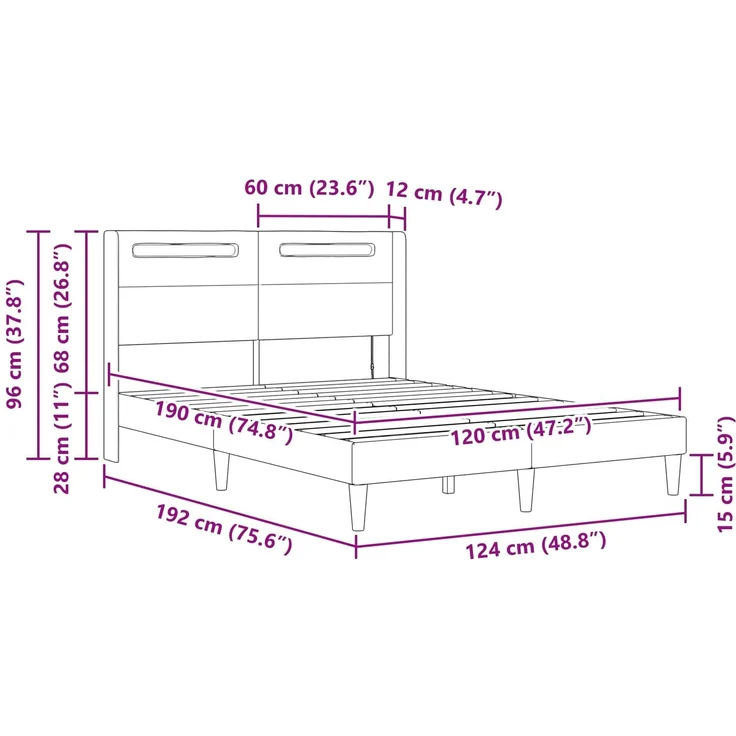 vidaXL Bettrahmen mit LED-Lichtleisten Schwarz 120x190 cm Kunstleder 42027973 – Bild 12