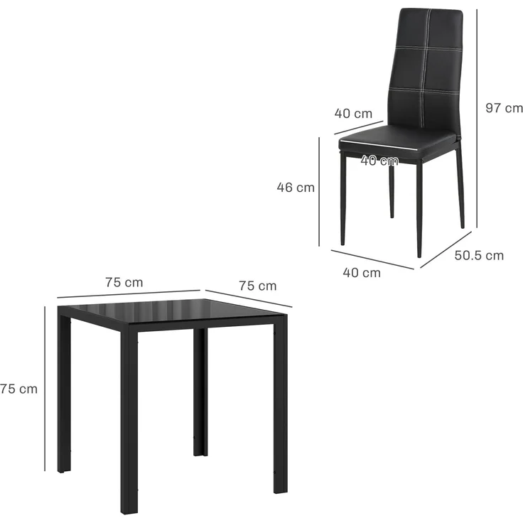 Essgruppe Esstisch mit 2 Stühlen Platzsparende Esszimmergruppe Sitzgruppe Schwarz--Schwarz--75x75x75cm--YOUDENOVA – Bild 5