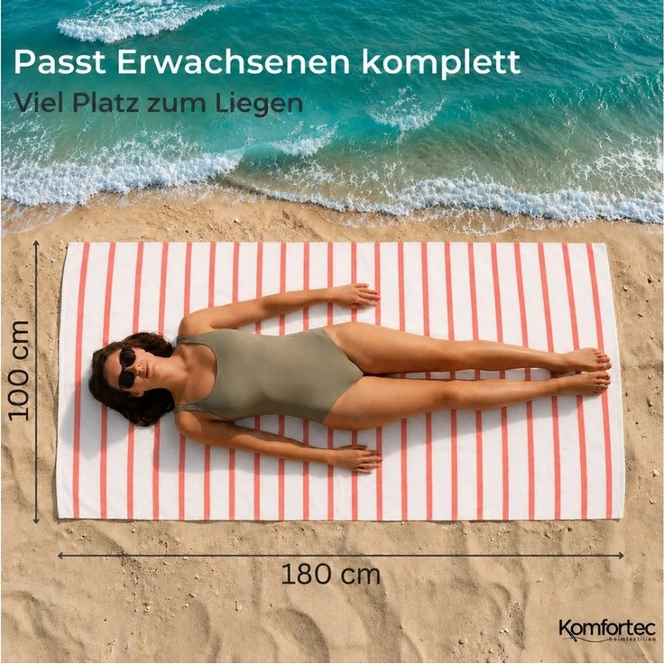 Komfortec Strandtuch 100x180 cm aus Baumwolle, Unifarben (1-St) – Bild 3