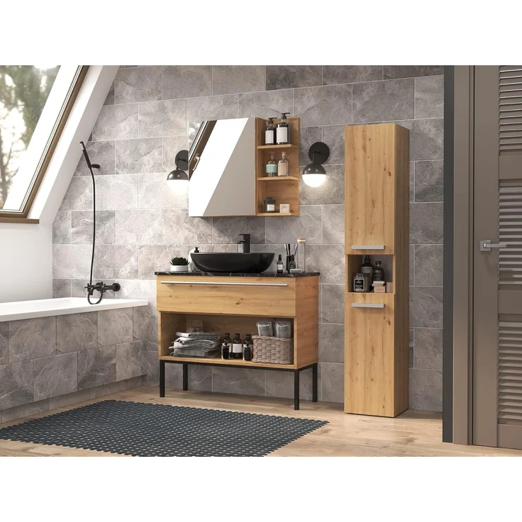 ibonto Hochschrank Badezimmerschrank mit Korb & flexibler Türöffnung - Platzsparend – Bild 2