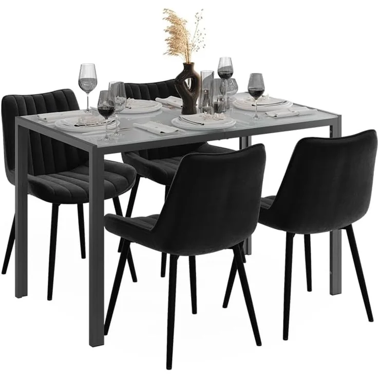 Esstisch Set Grand Grau 120x70 cm mit 4 Stühlen (Schwarz) Vicco – Bild 5