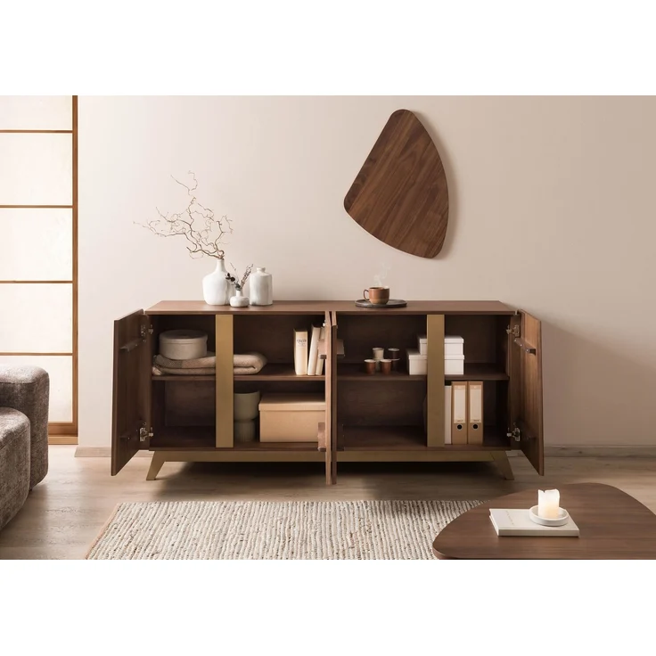 Sideboard Nussbaum-Echtholzfurnier 200 x 45 x 85 braun lackiert BUTTERFLY #107 – Bild 4