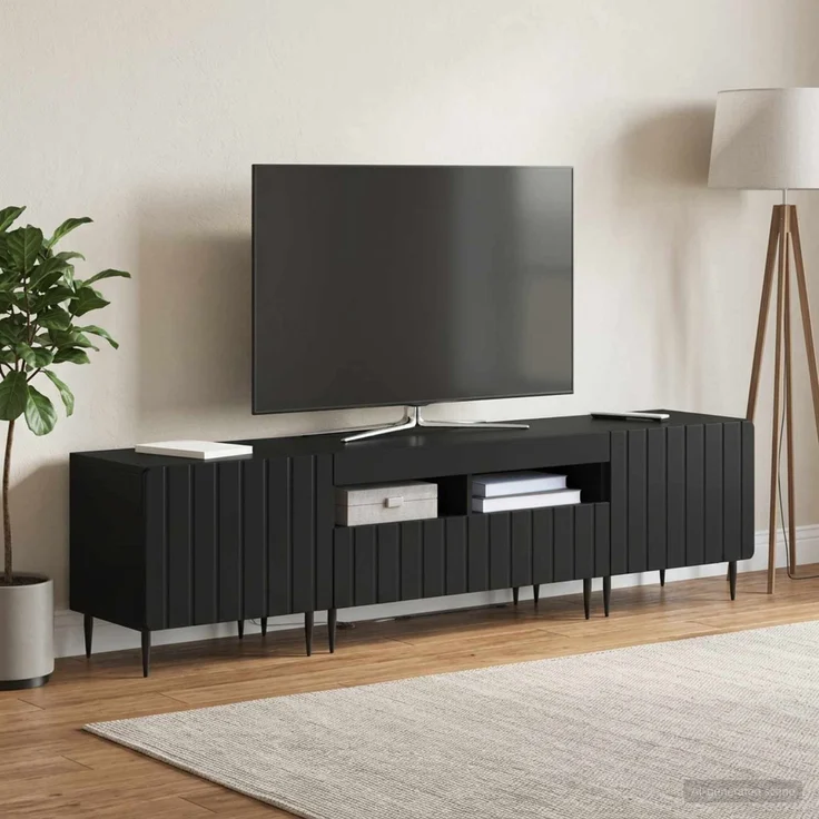 vidaXL 3-teiliges LED TV Regal ZWOLLE Schwarz Holzwerkstoff 3416514 – Bild 3