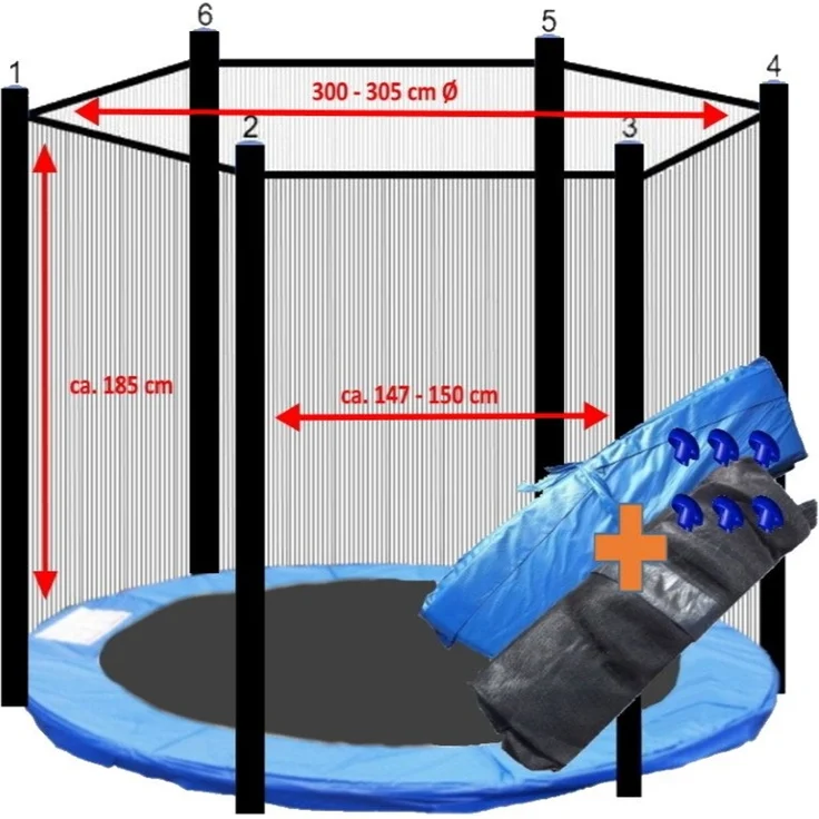 walexo Gartentrampolin Trampolin Randabdeckung mit Sicherheitsnetz für 6 Stangen, Ø 244 cm – Bild 2