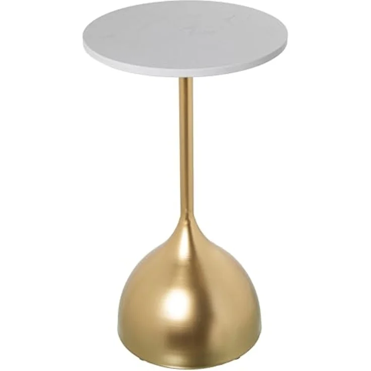DRW Runder Beistelltisch aus Marmor und Metall in Weiß und Gold, 35x60 cm, 35x60 cm – Bild 1