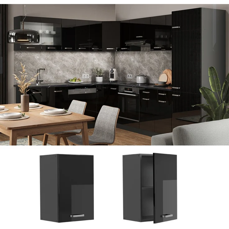 Hängeschrank R-Line Schwarz Hochglanz 40 cm Vicco – Bild 2