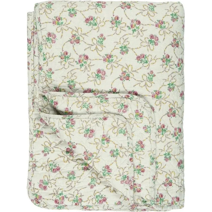 Decke Quilt Tagesdecke Überwurf Beige mit Rosen 180x130cm Ib Laursen 0725-00