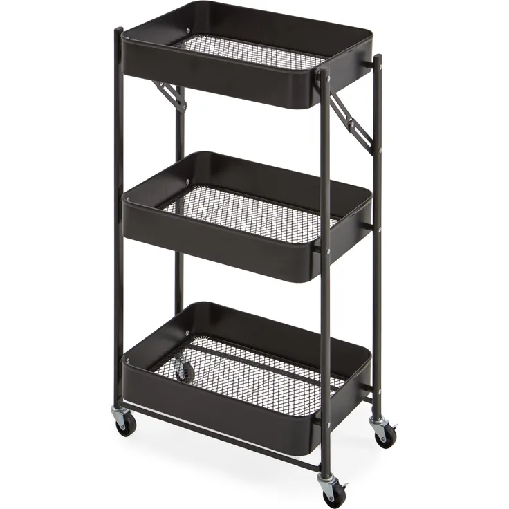 Homes & Jones Küchentrolley Bastian 31x44x78 cm aus schwarzem Metall - Rollwagen mit 3 Ablagen - Moderner Servierwagen für Küche, Essbereich & Haushalt - mobil, platzsparend