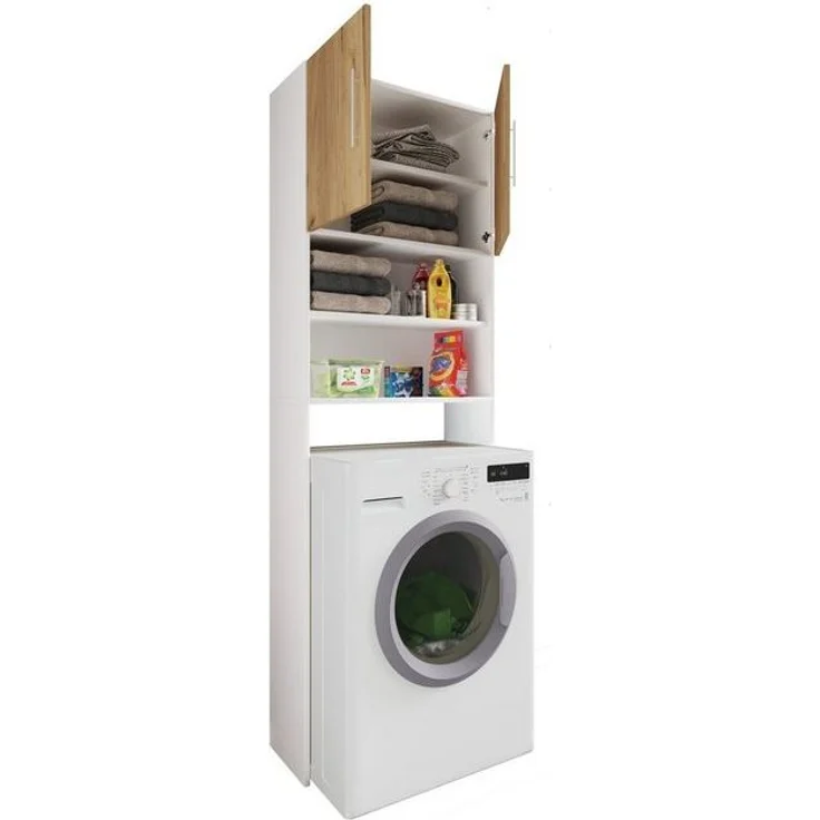VCM Badmöbel Waschmaschinenschrank Jutas 919461 Weiß / Honig-Eiche B. 64 x H. 190 x T. 25 cm – Bild 4