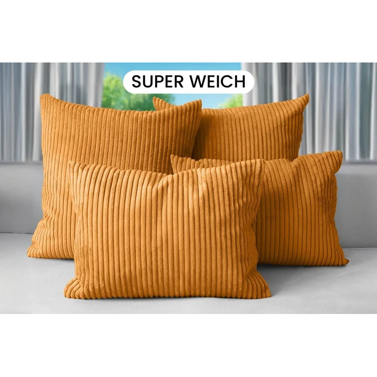 Amilian Dekokissen Sofakissen Cord-Optik 4er Set mit Füllung 2x 40x40 + 2x 35x45 cm, mit Füllung, Hotelverschluss, formstabil – Bild 2