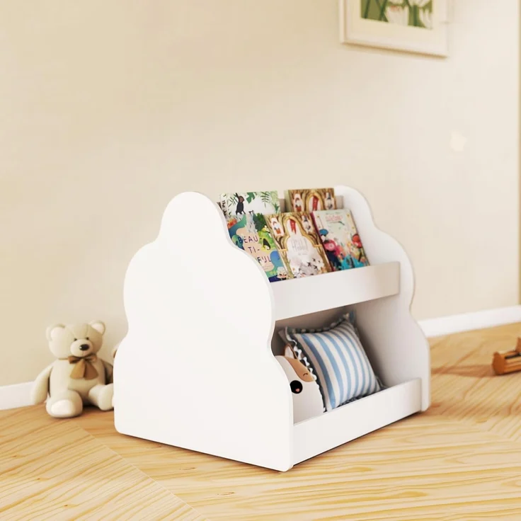 AIYAPLAY Spielzeugtruhe mit Rädern, 4 Regalen (Kinderregal, 1 St, 2-stöckiges Spielzeugregal), für Kinderzimmer, Spielzimmer, Wohnzimmer, 54 x 50 x 56 cm, Weiß – Bild 9