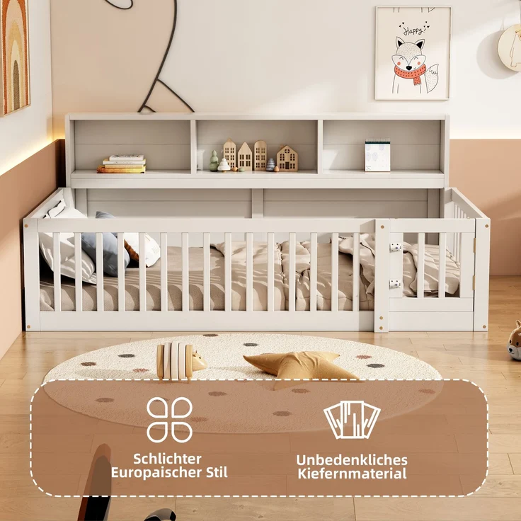 Daybett 90x200 cm Kinderbett Tagesbett Schlafsofa mit Ablagefach und Sicherheitsgeländer – Bild 6