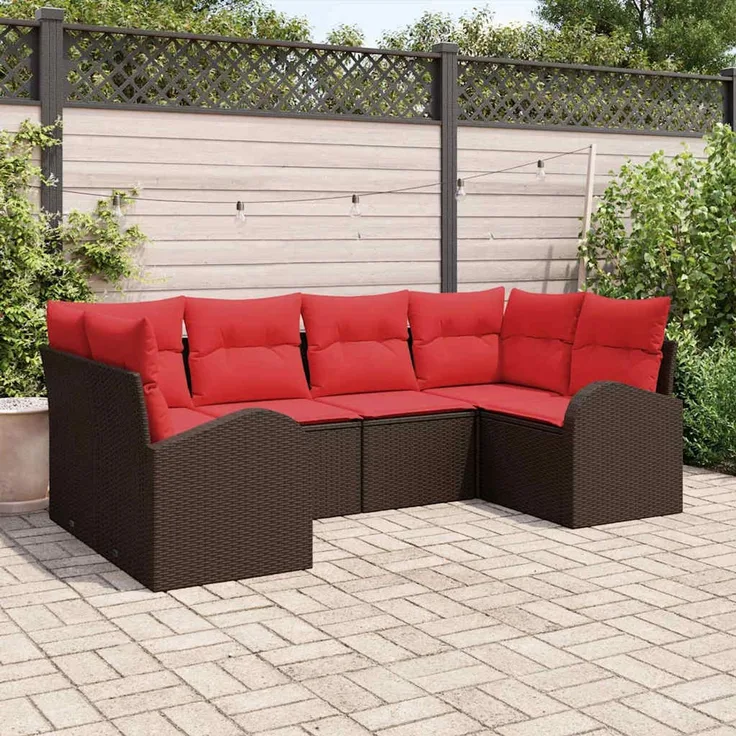 vidaXL Gartensofa-set mit Kissen 6 pcs Braun Poly Rattan 3346184