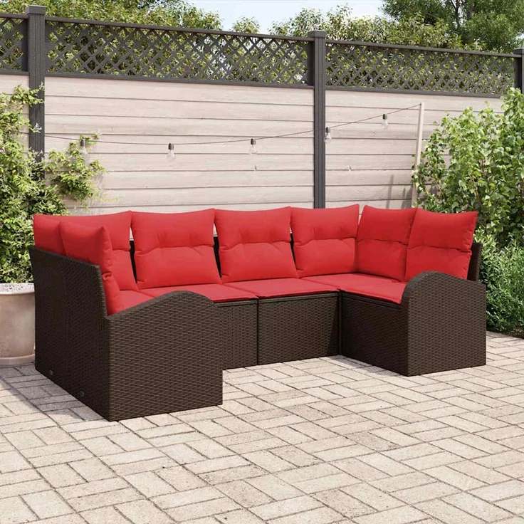 vidaXL Gartensofa-set mit Kissen 6 pcs Braun Poly Rattan 3346184 – Bild 1