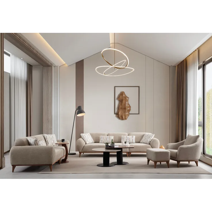 Sitzgruppe/Sofa Set - Wohnzimmergarnitur "Calathea" 3+2+1 + Hocker-Beige