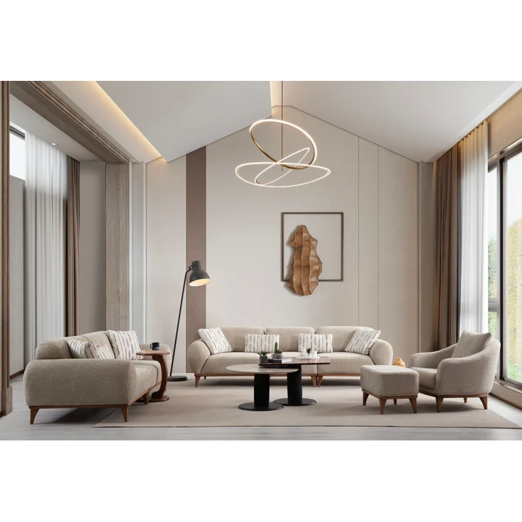 Sitzgruppe/Sofa Set - Wohnzimmergarnitur "Calathea" 3+2+1 + Hocker-Beige – Bild 1