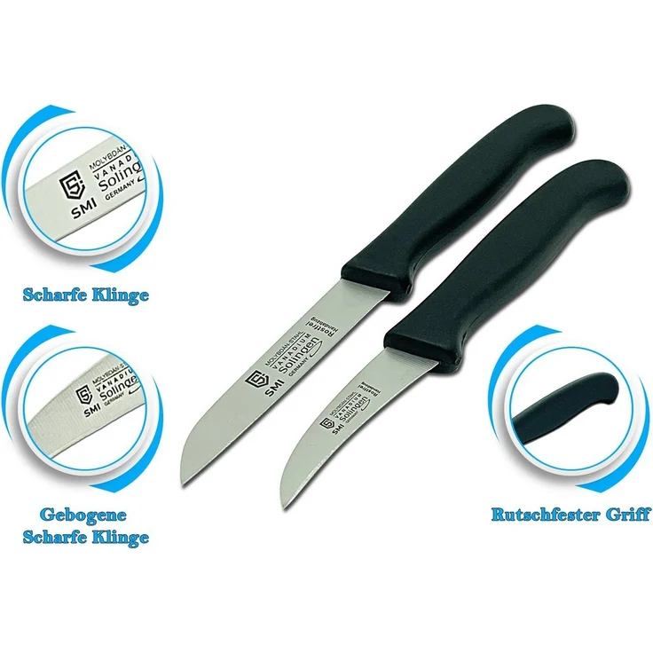 SMI Obstmesser 2 Stück Schälmesser Solingen Gemüsemesser Obstmesser gebogen / gerade – Bild 2