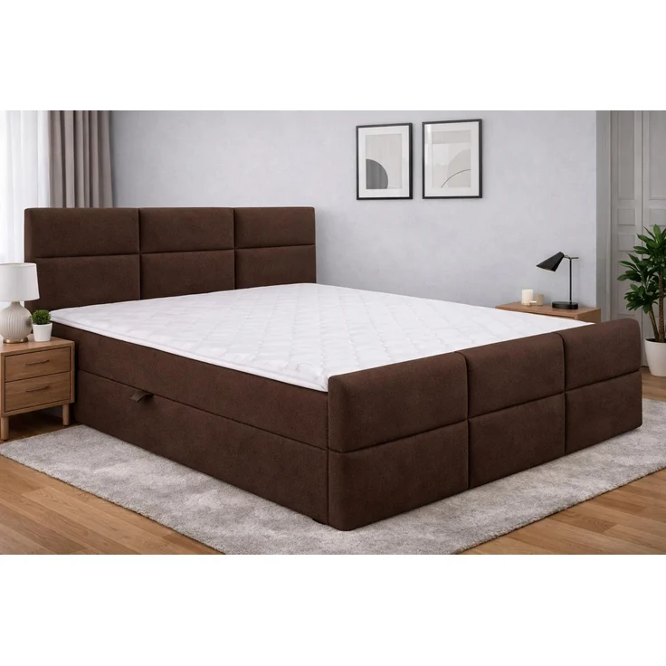KRISAN MÖBEL Kontinentalbett BELLA 120 x 200 x 108 cm in Braun Stoff MANILA mit Bettkasten und Topper inklusiv Bronze – Bild 2