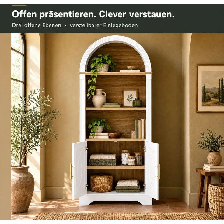 EINHOM Highboard mit verstellbarer Regalböde und LED-Beleuchtung, Küchenschrank mit großem Stauraum, Ideal für Esszimmer, Wohnzimmer und Küche (Weiß) – Bild 7