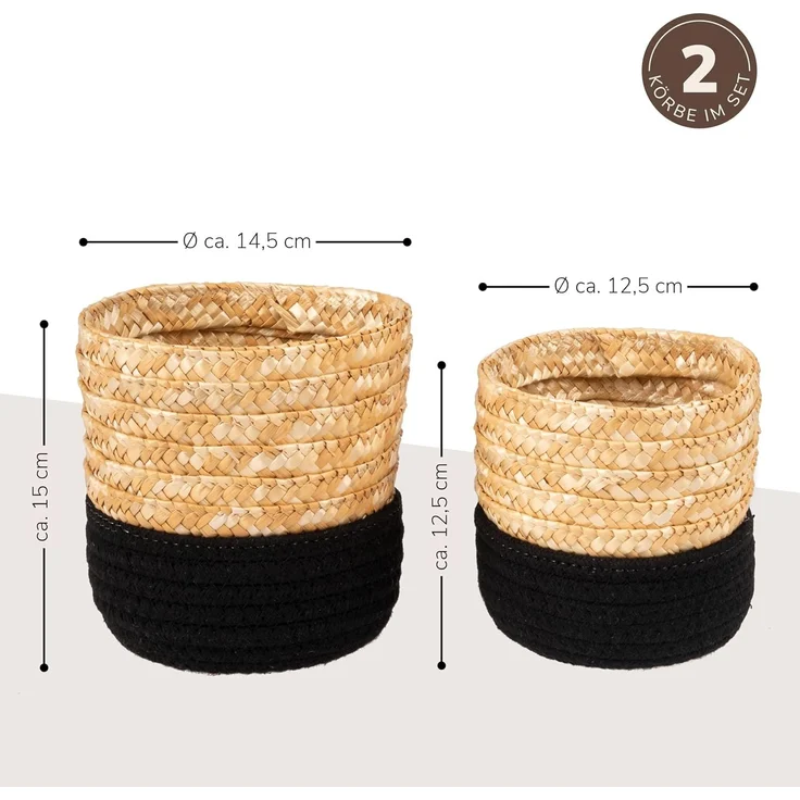 bremermann Aufbewahrungskorb Aufbewahrungskörbe 2er Set, Baumwolle/Strohgeflecht Ø12,5 & Ø14,5 cm – Bild 7