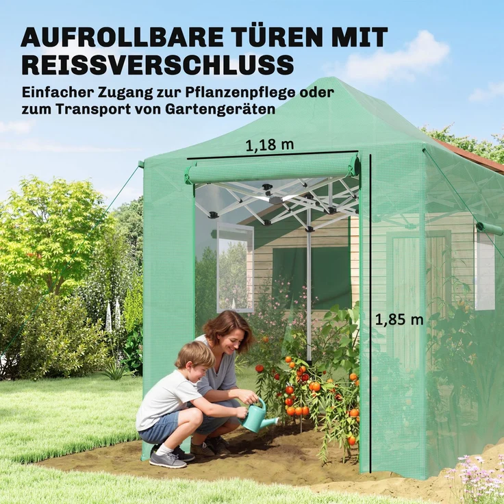 Outsunny Pop Up Gewächshaus, PE, Metall, Grün, 295L x 200B x 270H cm – Bild 6