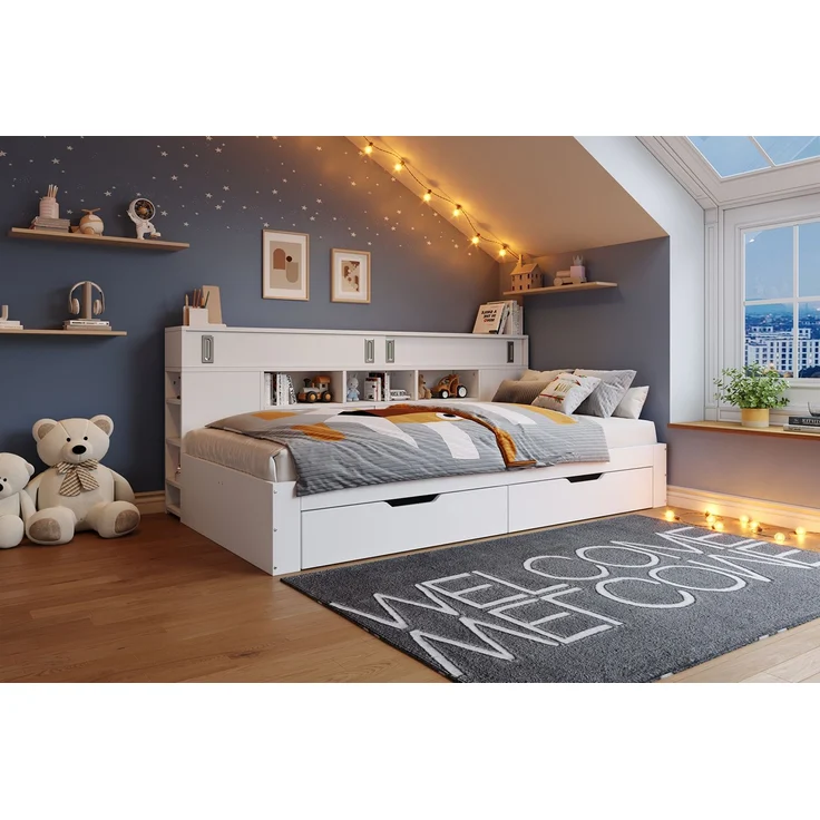 Merax Daybett Kinderbett Tagesbett 140x200cm mit 2 Schubladen und Stauraumfächer, weiß – Bild 8