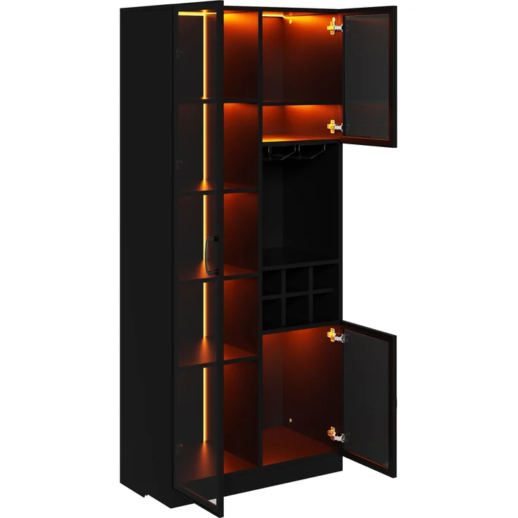 Vitrine 60 x 36 x 160 cm aus MDF und PB mit LED-Beleuchtung, Glastüren und Weinregal – Bild 8
