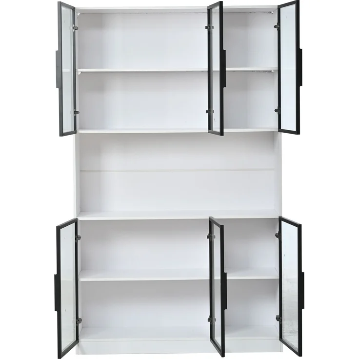 Vitrine 120 x 34 x 200 cm aus MDF mit 6 Glastüren, LED-Beleuchtung in Weiß – Bild 5