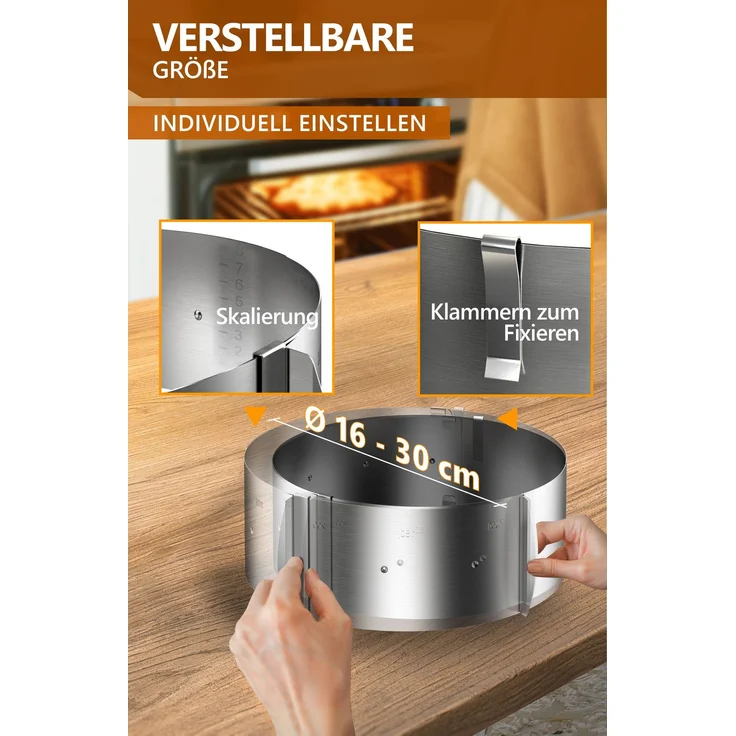 Aurelia Home Tortenring verstellbar aus Edelstahl – 8,5 cm hoch, Ø 16–30 cm – Bild 5