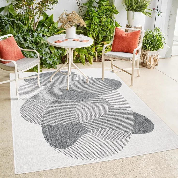 payé In- & Outdoor-Teppich - Grau Creme - 160x230 cm - Wendeteppich - Abstraktes Muster - Wetterbeständig für Balkon Terrasse - Indoor Teppiche Wohnzimmer Küche