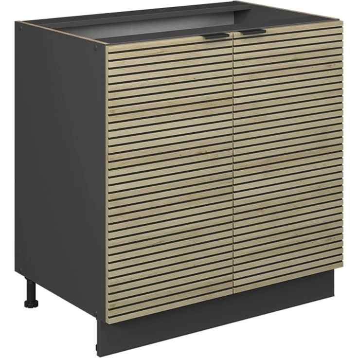 Küchenunterschrank Fame-Line Eiche Paneel/Anthrazit 80 cm ohne Arbeitsplatte Vicco – Bild 1
