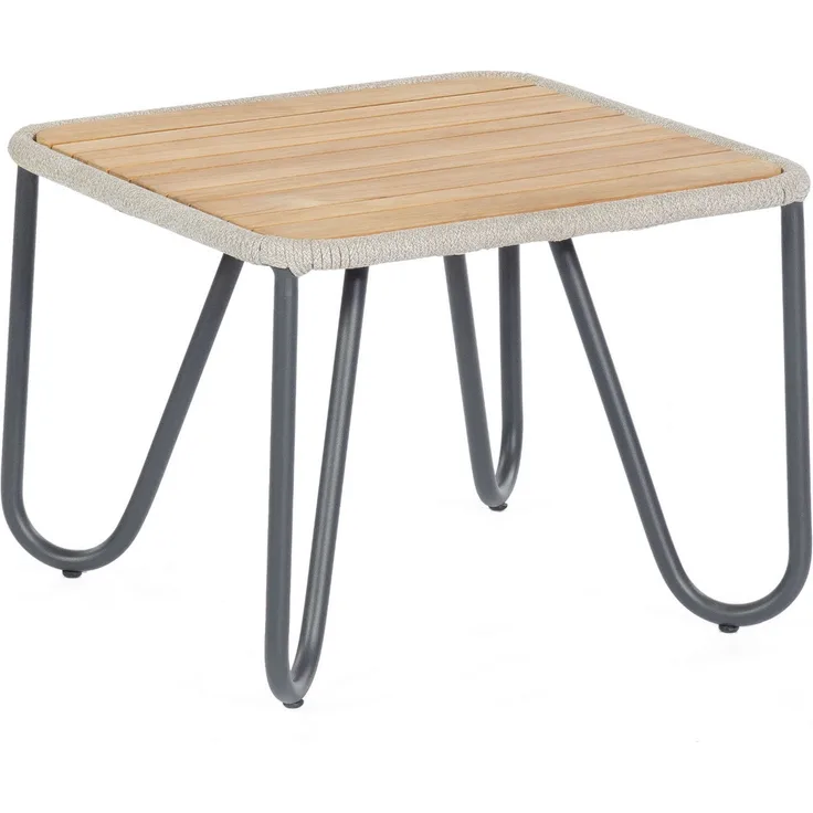 Sonnenpartner Loungetisch Charité 60x60 cm Alu/Teakholz/Polyrope silbergrau