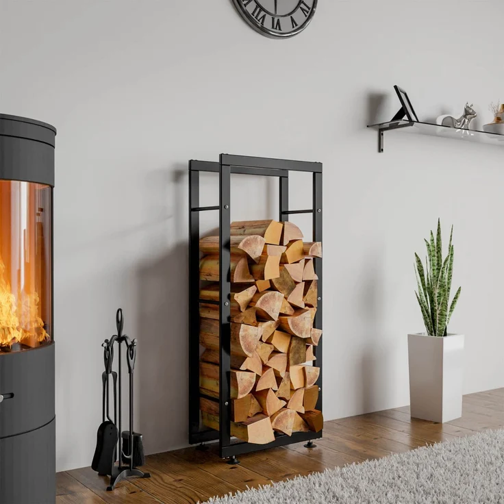 DELUKE® Kaminholzregal innen Metall SATLO - für Feuerholz Brennholzregal innen Kaminholzständer Kaminholzhalter Feuerholzregal InnenSchwarz, 25x40x125cm – Bild 3