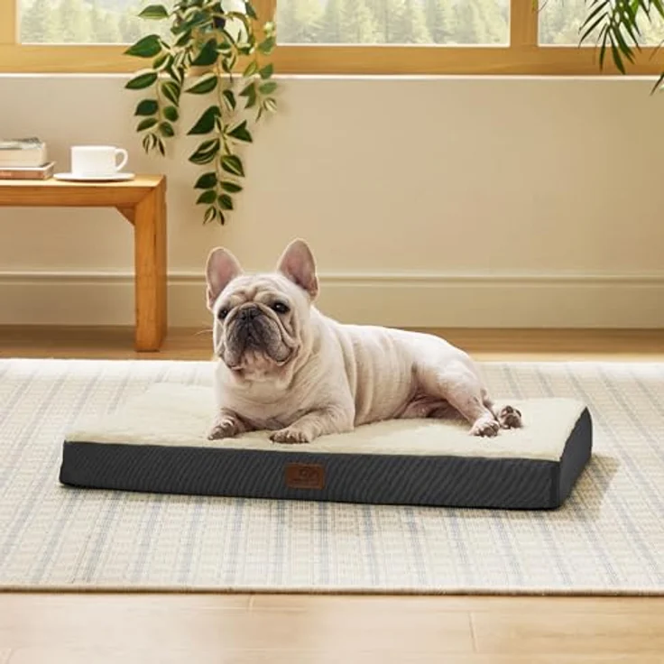 BEDSURE orthopädisches Hundebett kleine Hunde - 76 x 51 x 7.6 cm Hundekissen flauschig Hundematte waschbar Hundematratze in grau für kleine Hunde – Bild 7