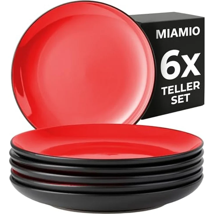 MiaMio Teller Le Papillon Teller Set 6 Personen Modern (Rot, 20.5 cm), (6 St) – Bild 1