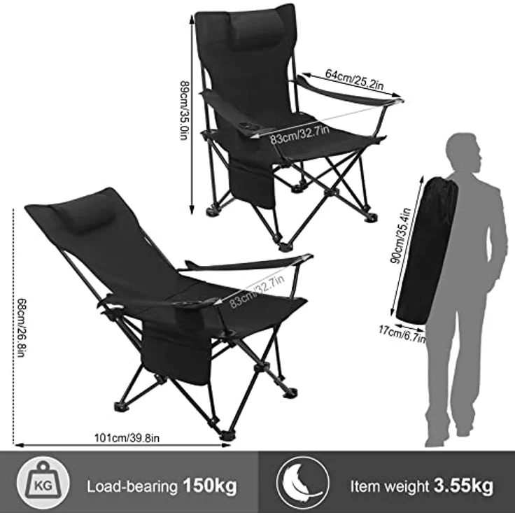 Woltu Campingstuhl (2 St), Klappbarer, leicht, mit Lehne Getränkehalter – Bild 4