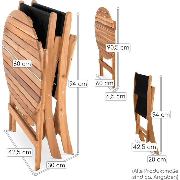 Raburg Balkonset Sitzgruppe Garten Holz wetterfest, Bistrotisch & 2 Stühle, Lanzarote, (Set), klappbares Bistroset, runder Tisch mit 60 cm Durchmesser – Bild 9