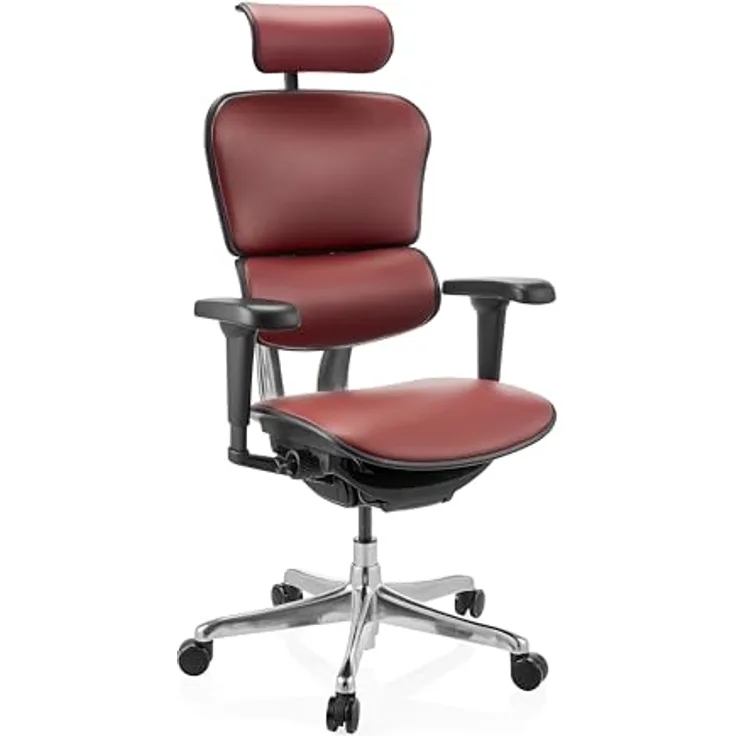 hjh OFFICE Bürostuhl ergonomisch ERGOHUMAN Ultra L GEN2 Originales Design, Bürosessel mit Flexibler Lendenwirbelstütze, Leder, Burgunderrot