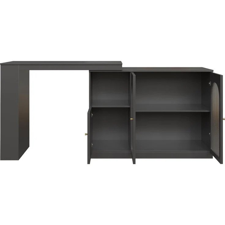 ZUBALIYA Drehbarer Bartisch 120 x 40 cm, mit Stauraum, mit Glastüren, MDF, Schwarz – Bild 23