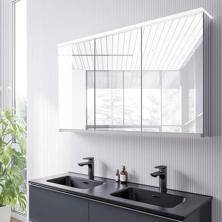 Bernstein Badezimmerspiegelschrank VARO Verspiegelt 120cm Spiegelschrank LED dimmbar Waschtischbeleuchtung Steckdose – Bild 1