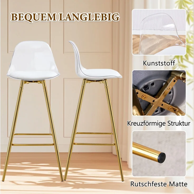 Bartisch-Set mit Glasplatte & 2 Barhockern, Ø 89x92 cm, Gold/Silber/Transparent – Bild 8