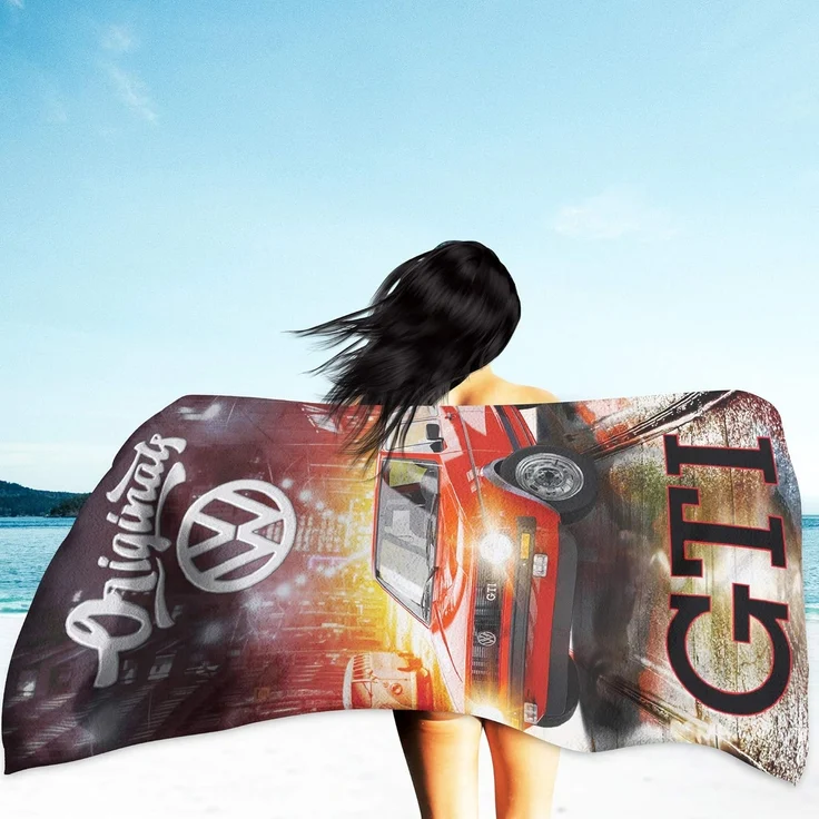 BERONAGE Strandtücher VW Volkswagen Badetuch Golf GTI Rot 75x150 cm, 100% Baumwolle (1-St), Frottee in Velours-Qualität – Bild 3